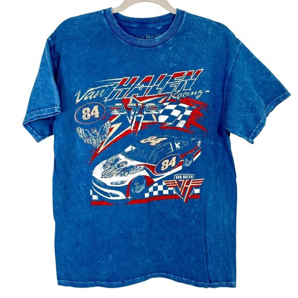 Van Halen Band Shirt Blue Cotton Medium Classic Rock 80s Short Sleeve Graphic - Picture 1 of 9